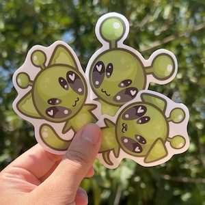 Alien Puppy and Kitty Stickers, Cute Cosmic Aliens Gnarpy Gleep Art