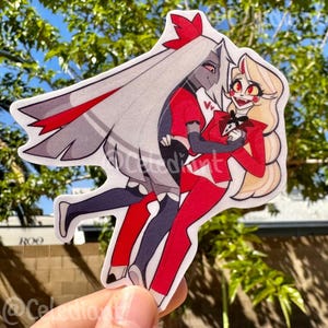 Charlie Morningstar and Vaggie Sticker, Chaggie Fan Art, UV Resistant Sticker, Hellaverse