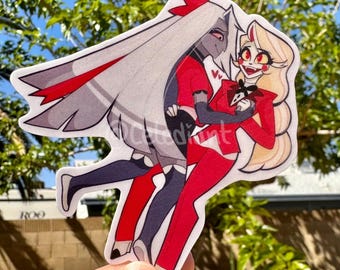 Sticker Charlie Morningstar et Vaggie, Chaggie Fan Art, Sticker résistant aux UV, Hellaverse