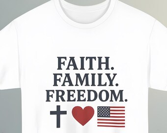 Faith Family Freedom tee | Christian cross heart American flag