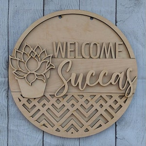 Welcome Succas DIY Round Door Sign / Welcome Door Hanger / Welcome ish DIY / Paint Party / Wood Kit / Do It Yourself / Succulents