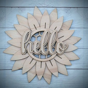 Hello Sunflower DIY Round Door Sign / Welcome Door Hanger / Hi Door DIY / Wood Kit / Do It Yourself / unfinished / Summer