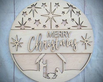 Nativity DIY Round Door Sign / Merry Christmas Door Hanger / Welcome DIY / Paint Party / Wood Kit / Do It Yourself /Cardinal / manger scene