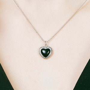 Black Heart Necklace, Valentine's Day Heart Necklace, Black Stone Pendant, Sterling Silver Jewelry, Heart Pendant, Gift for Her, N2215