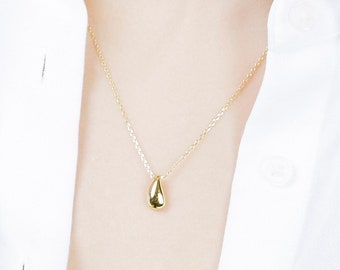 Gold Drop Necklace, Dew Drop Necklace, Water Droplet Necklace, Dainty Minimalist Layering Necklace, Teardrop Necklace, N2207