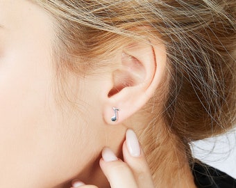Music Note Studs, Minimalist Earrings, Sterling Silver Earrings, Trendy Studs, Music Note Necklace, Gifts for Musicians, E2236