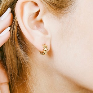 Leaf Hoop Earrings, Olive Leaf Huggies Earrings, Tiny Hoop Earrings, Huggies Hoop, Minimalist Jewelry, Christmas Gift Jewelry, E2214