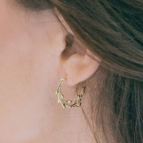 Leaf Vine Hoop Earrings Golden Hoops Sterling Silver Hoops Etsy