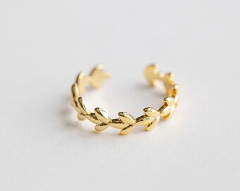 Leaf Open Gold Ring • Adjustable Ring • Stackable Ring • Minimalist Ring • Flower Ring • 18K Gold Filled Ring • Sterling Silver Ring • R2301
