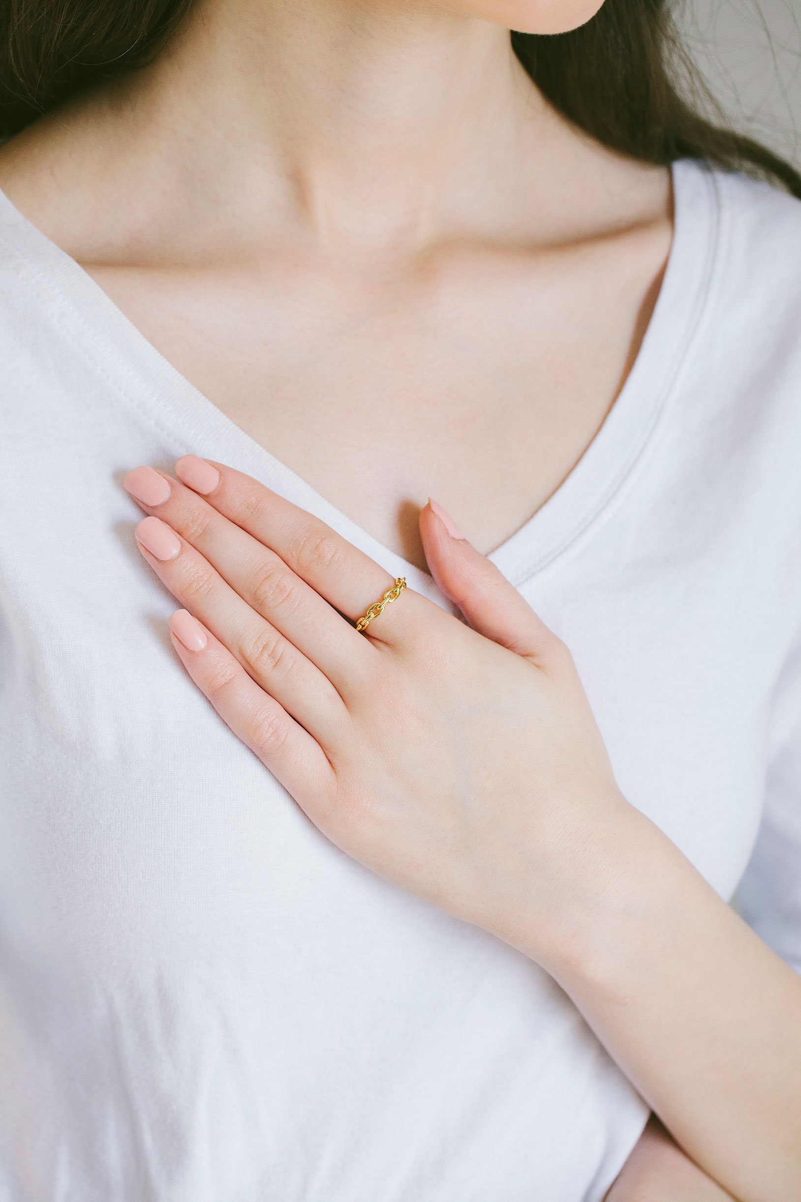Attachable Ring Gold Silver Chain Link Adjustable Ring • Sterling Silver Lock Ring ...
