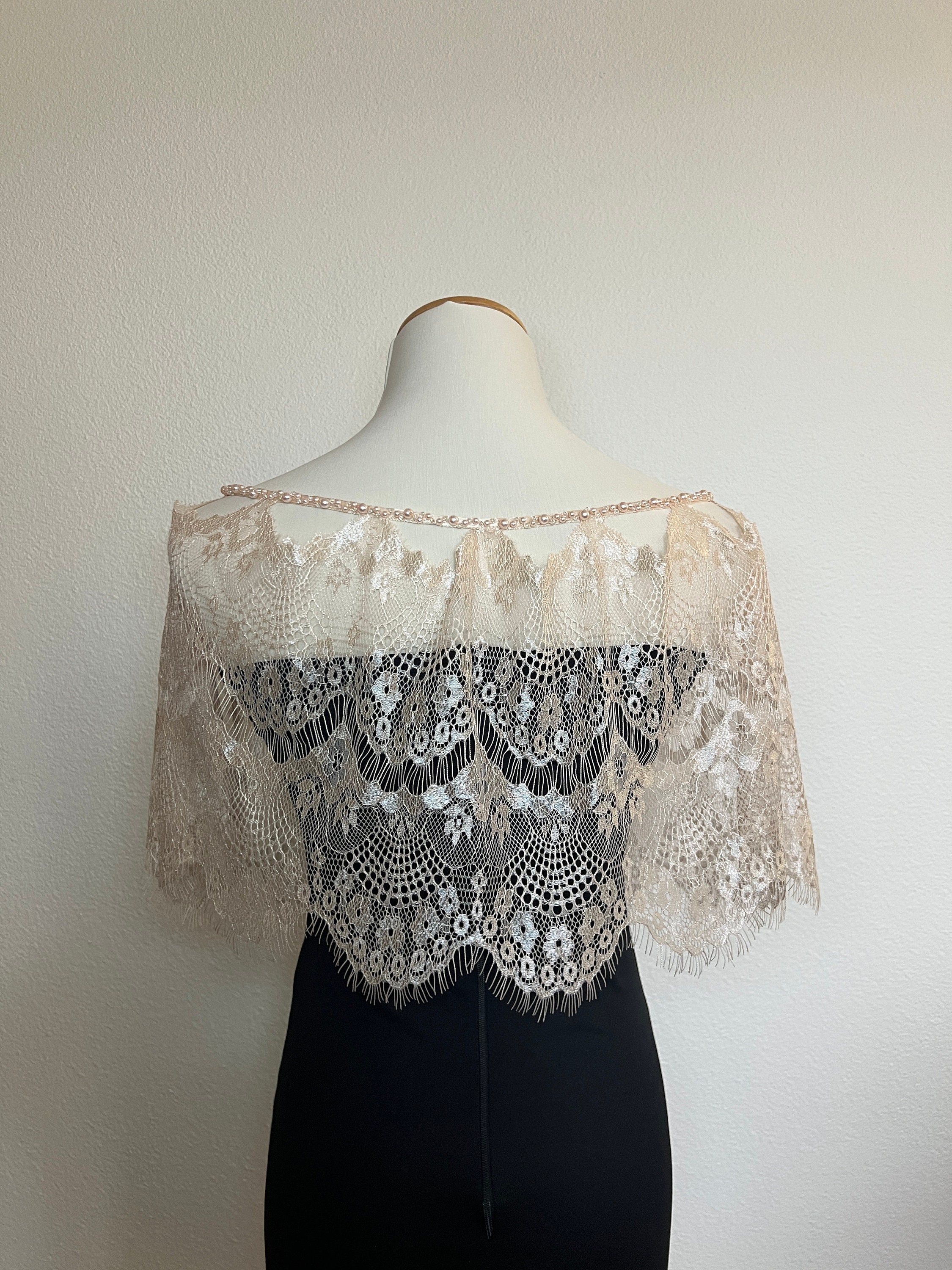 Black or Cream Lace Wedding Dress Topper Bridal Capelet Lace Special ...