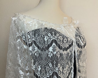 Lace wedding dress topper Blush Pink or Off White Bridal capelet Lace Special occasion shrug Off-shoulder Pearl beaded ribbon