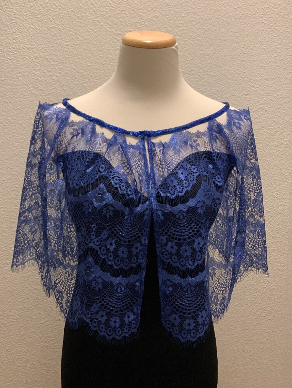 Blue Eyelash Lace Wedding Dress Topper Bridal Capelet Lace Special