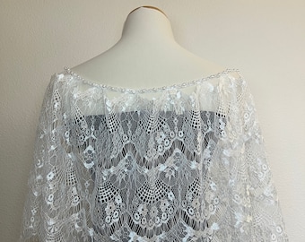 Lace wedding dress topper Off White or Blush Pink Bridal capelet Lace Special occasion shrug Off-shoulder Pearl beaded ribbon