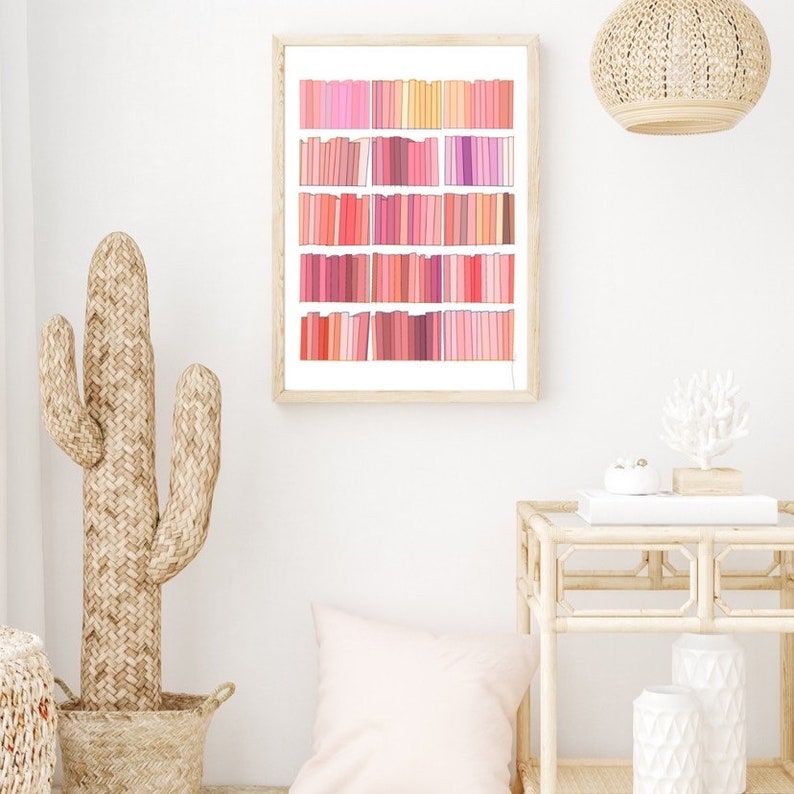 Bookshelf Digital Print. Stack of Classic Books Wall Art. Minimalist