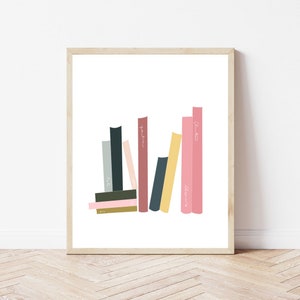 Books Digital Print. Stack of Classic Books Wall Art. Minimalist wall decor. Line Art Books. Books Print Wall Art. Watercolor Library Books.