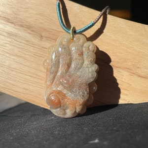 Rutile Quartz Fox Pendant, Seraphinite Kitsune Pendant, Unique Rutilated Quartz Nine-tails Fox, Seraphinite Nine-Tailed Fox, Fox Pendant