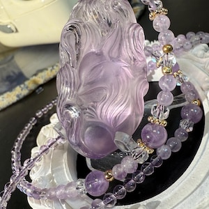 Amethyst Kitsune Pendant, Amethyst Nine-tails Fox, Amethyst Fox Pendant, Amethyst Pendant, Amethyst