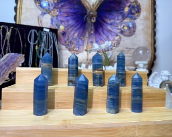 Natural Blue Onyx Tower ,Lemurian Blue Onyx Point, Blue Lemurian Aquatine Tower, Calcite Crystal Tower, Healing Crystal
