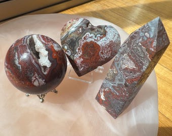 Druzy Mexican Crazy Lace Agate,  Crazy Lace Agate Sphere,  Agate Tower, Crystal Heart, Crsytal Sphere, Red Agate