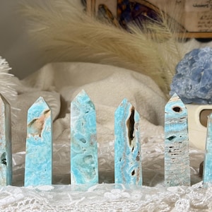 Blue Hemimorphite Tower, Blue Hemimorphite Crystal Obelisk,Mineral Specimens,Reiki Healing,Crystal Energy.