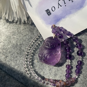 Schattige amethist vos hanger, schattige vos met negen staarten, Kitsune-hanger, schattige kat hanger, amethist ketting,