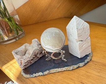 Druzy Mexican Crazy Lace Agate Set, Red Agate Sphere,  Crazy Lace Agate Tower,  Crystal Obelisk, Agate Sphere, Healing stone