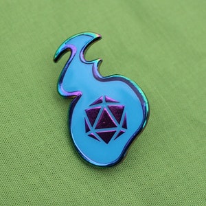 Flaming D20: Glow in the Dark Enamel Pin