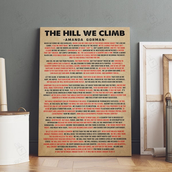 The Hill We Climb Wall Art, Poem by Amanda Gorman Poster, Amanda Gorman Full Poem Wrapped Canvas Gift Idea