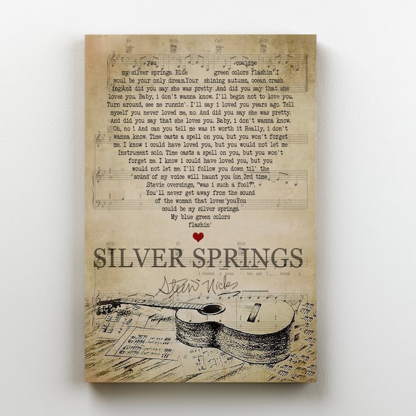 Stevie Nicks Fleetwood Mac Band Silver Springs Lyrics Song Geschenk für Musik Fan Gitarrist Gerahmte Leinwand Gerahmte Drucke, Leinwand Wandkunst