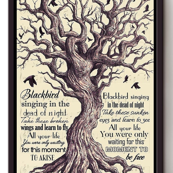 Blackbird Lyrics Vintage Tree Lyrics Song Wall Art Gift For Music Fan Home Decor Framed Canvas Framed Prints, Canvas Paintings