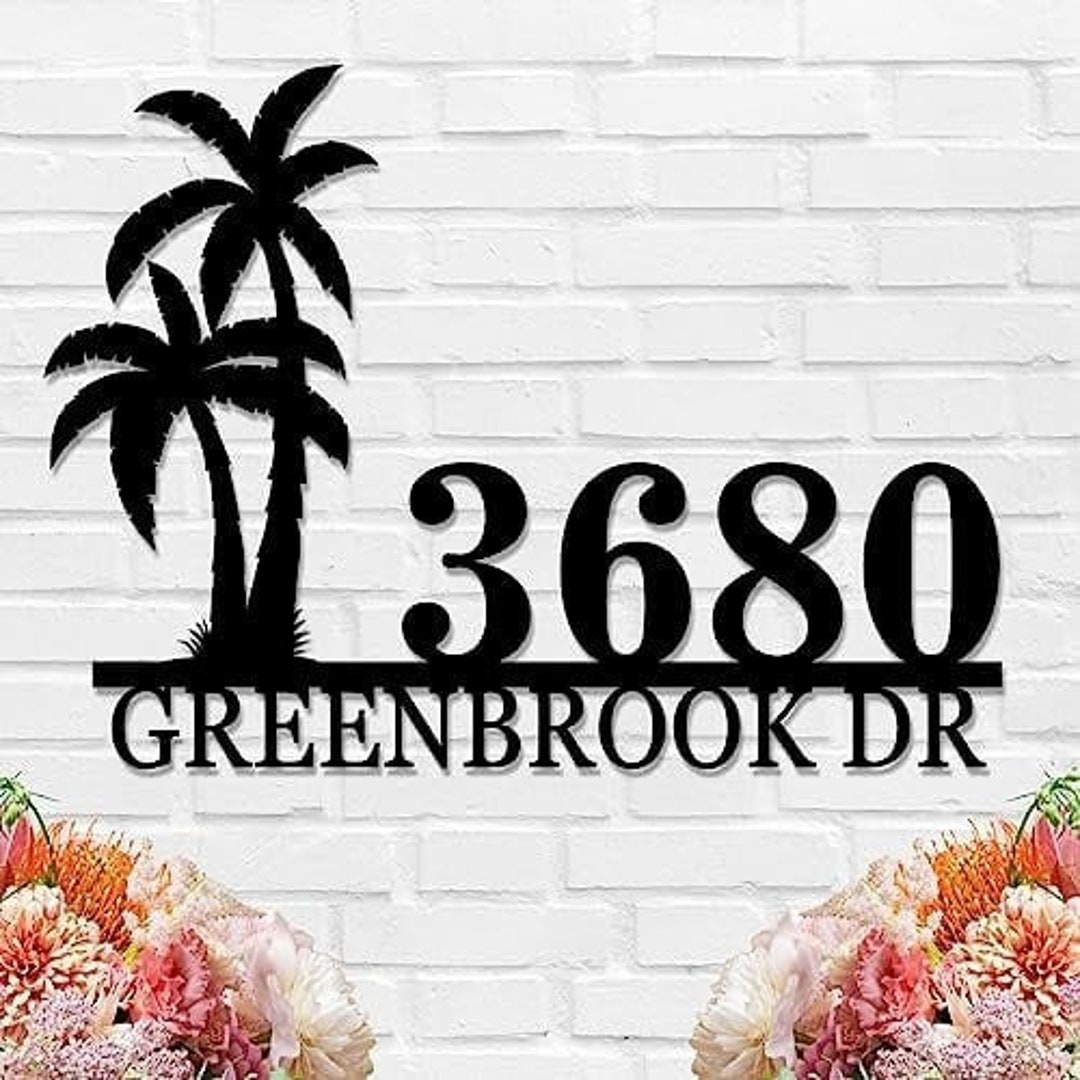 Personalized Palm Tree Address Sign, Custom House Numbers Sign, Metal