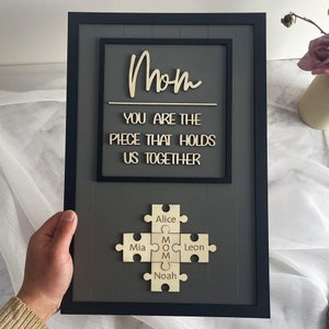 Personalized Mom Puzzle Sign With Kids Name Home Wall Decor For Mother's Day Gift Ideas, You Are The Piece That Holds Us Together