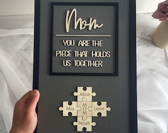 Personalized Mom Dad Puzzle Sign With Kids Name For Mother's Day, Father's Day Gift Ideas, You Are The Piece That Holds Us Together