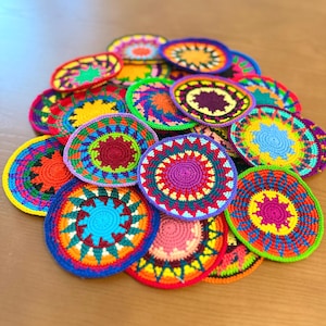 Guatemalan Colorful Crochet Cup Coasters