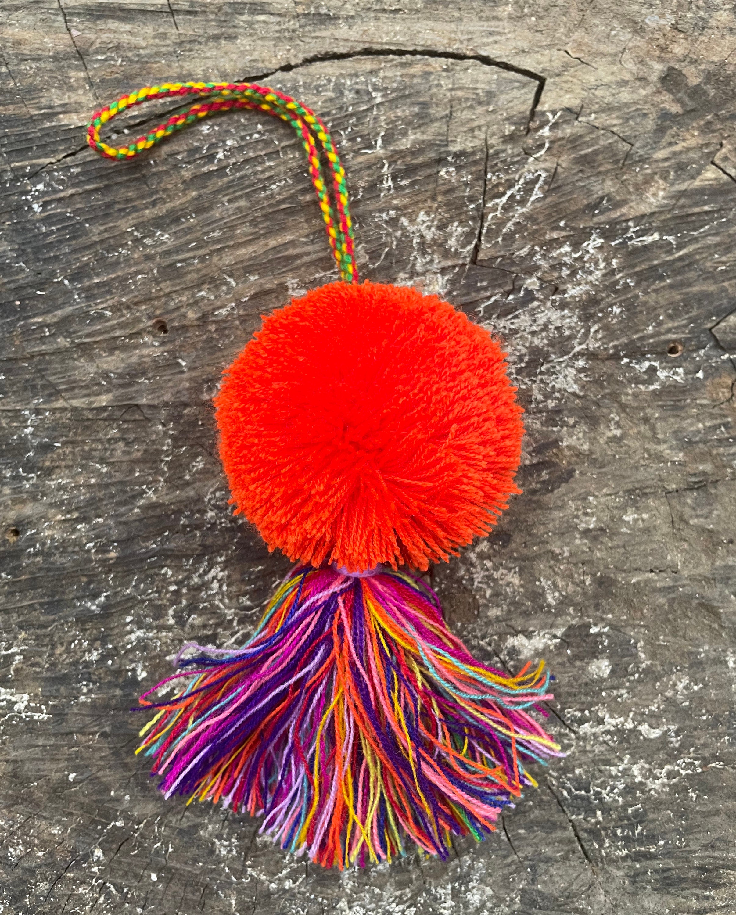Mayan Arts Tassels with Pom Poms, Red and White, Team School Colors, Home Decor, Gift Tag, Decorative Small Handmade Pom Pom, Fair Trade Guatemala