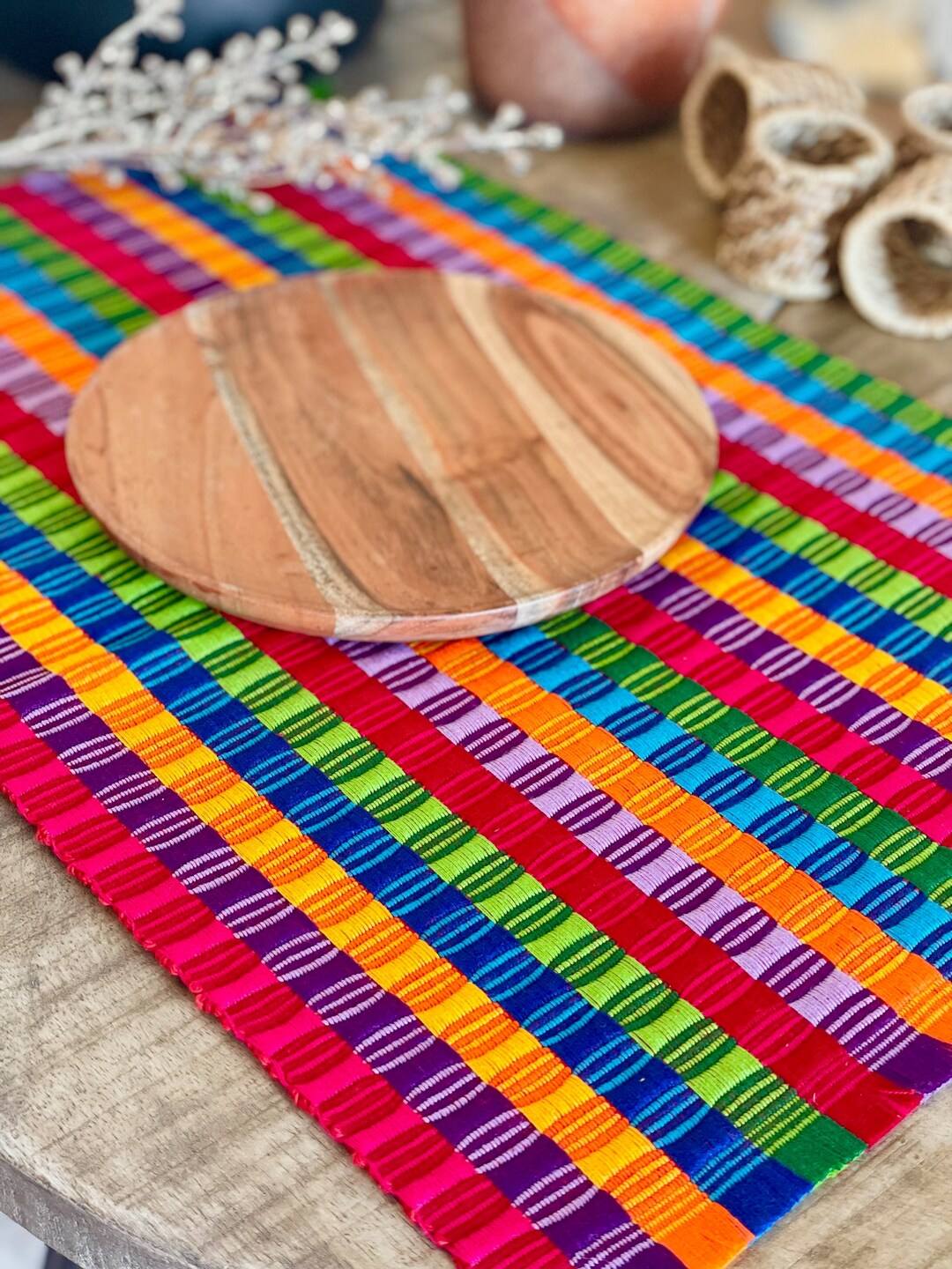 La Laguna Guatemalan Textile Placemats-Purple, Orange, Yellow, Jade Green