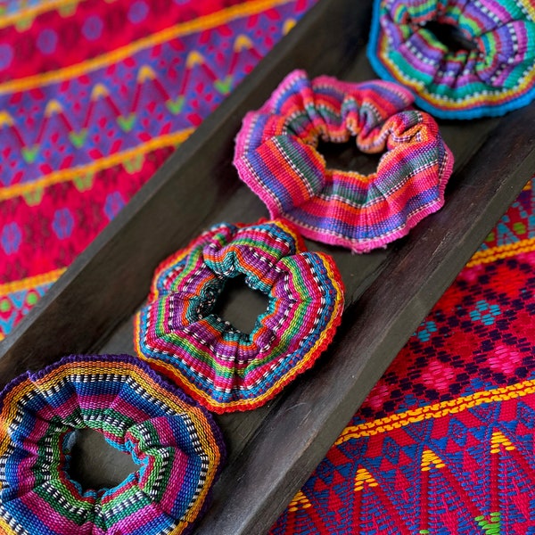 Guatemalan Textile Scrunchies, Colorful Hair Ties