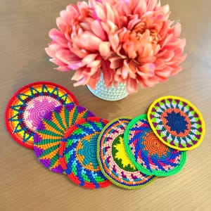 Guatemalan Colorful Crochet Cup Coasters