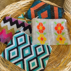 Guatemalan Colorful Beads Coin Purse / Mayan Artisan Made / Mini Pouch Bag