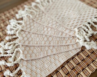 Handwoven Cotton Cup Coasters / Handmade / Table Decor / Off White Beige / Guatemalan Textile