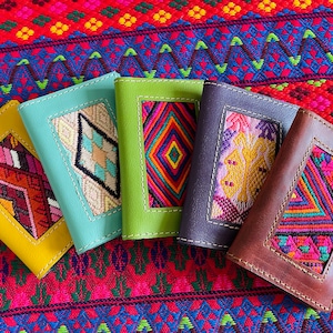 Porta-cartões artesanais artesanais Huipil de couro autêntico da Guatemala