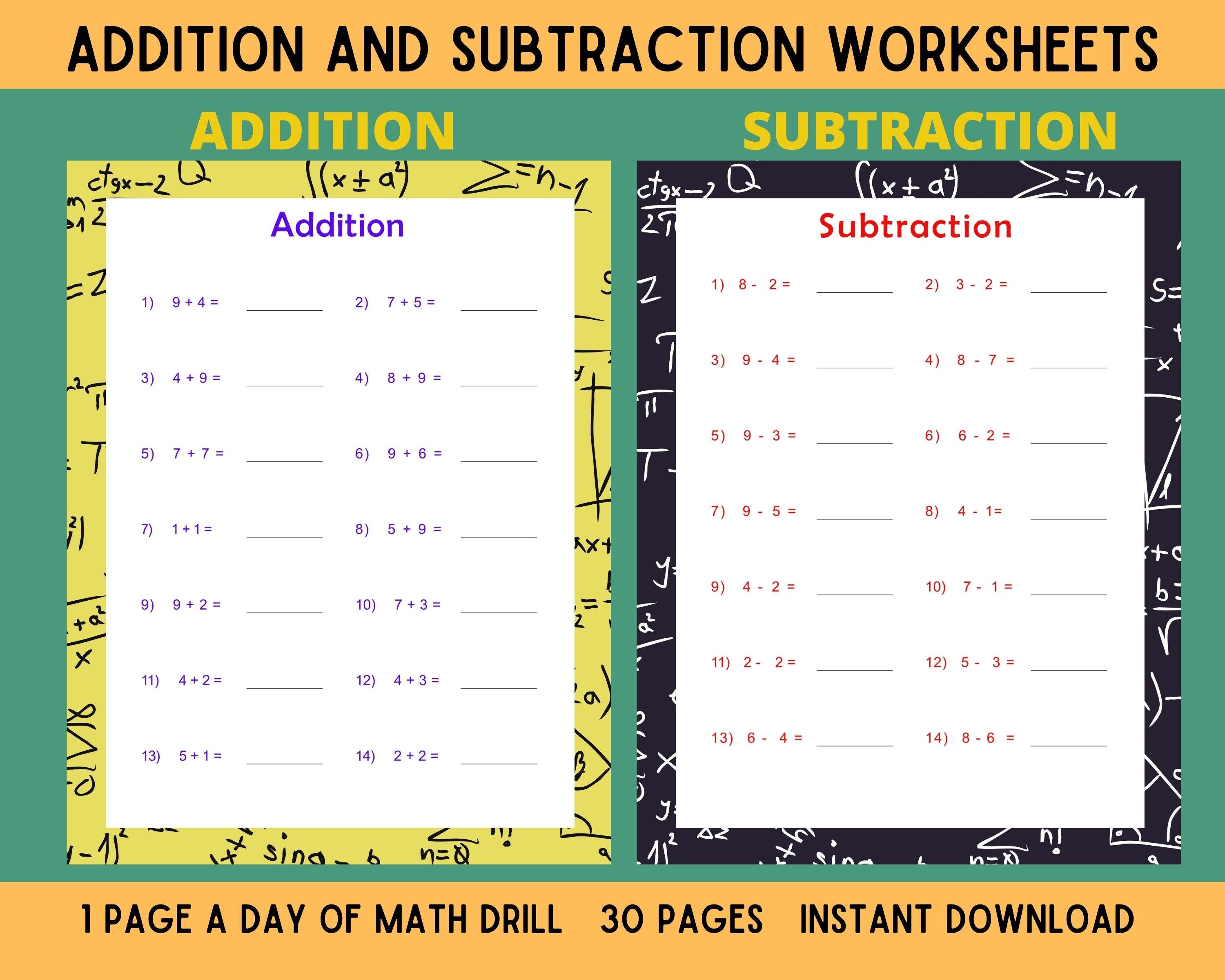 preschool math worksheets addition and subtraction etsy