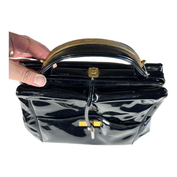 Mid-Century Black Patent Handbag - image 4