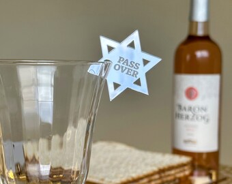 Acrylic Passover Wine Tag, Pesach Wine Glass Tag, Jewish Star Acrylic Wine Tag, Passover Holiday Wine Tag, Passover Table Decor, Jewish Gif