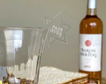Acrylic Passover Wine Tag, Pesach Wine Glass Tag, Jewish Star Acrylic Wine Tag, Passover Holiday Wine Tag, Passover Table Decor, Jewish Gif