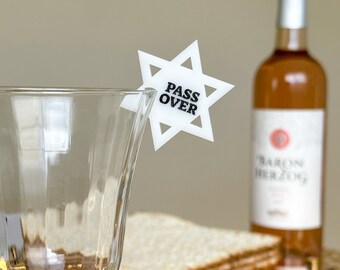 Acrylic Passover Wine Tag, Pesach Wine Glass Tag, Jewish Star Acrylic Wine Tag, Passover Holiday Wine Tag, Passover Table Decor, Jewish Gif