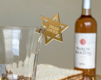 Acrylic Passover Wine Tag, Pesach Wine Glass Tag, Jewish Star Acrylic Wine Tag, Passover Holiday Wine Tag, Passover Table Decor, Jewish Gif
