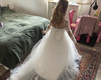 Robe de demoiselle d'honneur, robe de demoiselle d'honneur en tulle, robe à fleurs, robe de demoiselle d'honneur blanche, robe d'anniversaire, robe de fleur de communion, fille d'honneur sauge