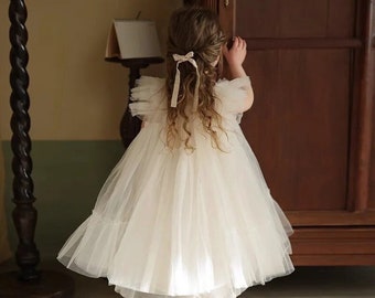 Birthday Dress, White dress, ivory dress, Junior Bridesmaid Dress, First Communion Dress, Tulle Dress, baptism dress, Spring Dress